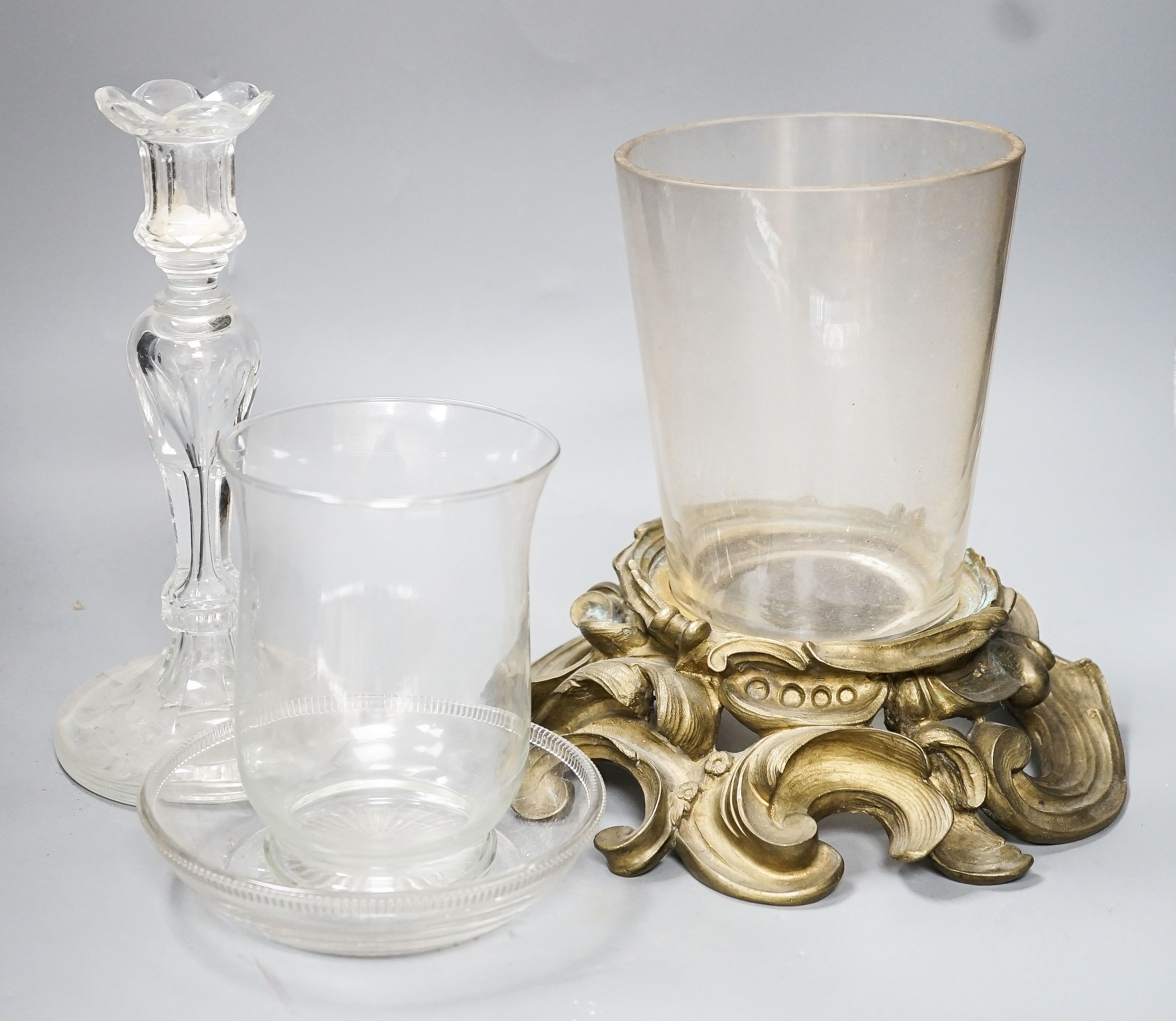 A matched pair of French ormolu-mounted storm lanterns, together with further lantern shades and components